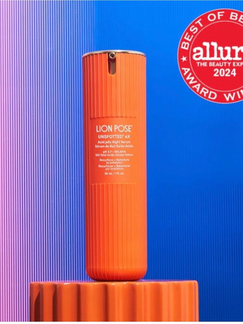 Brand new Lion Pose UNSPOTTED 4X® Acid
Jelly Night Serum (30ml)